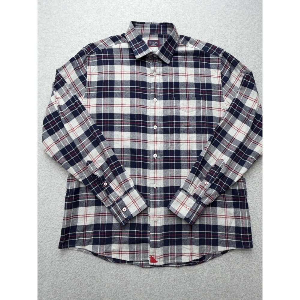 UNTUCKit Shirt Mens XL Blue Gray Plaid Flannel Long Sleeve Button Slim Campeneta